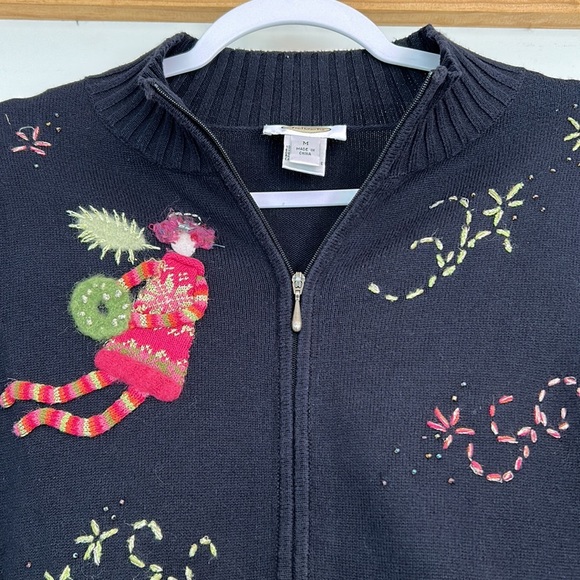 VTG Talbots Black Cotton Christmas Sweater sz.M - Picture 6 of 9